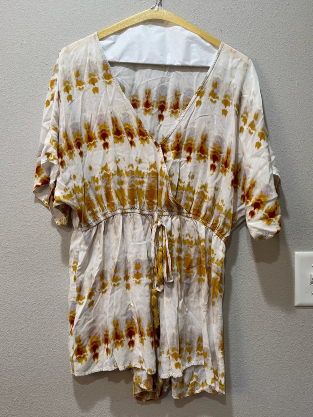 Pants Store Drawstring Romper in Cream, Mustard & Rust
